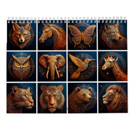 Golden Geometric Wildlife Art Kalender