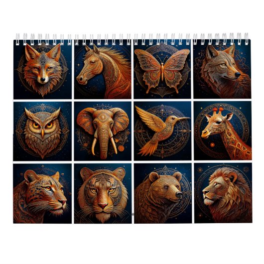Golden Geometric Wildlife Art Kalender (Achterkant)