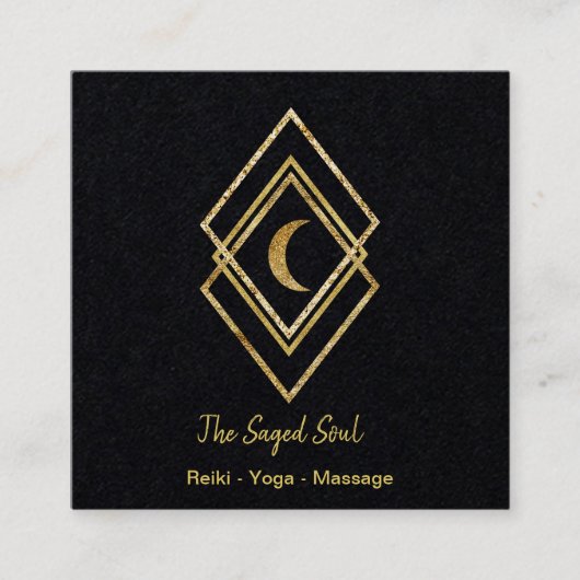 Golden geometrisch met maan vierkante visitekaartje (Voorkant)