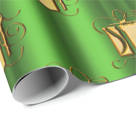 Golden Gifts voor Metallic Green Kerstmis Cadeaupapier (Rol Hoek)