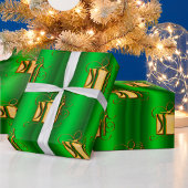 Golden Gifts voor Metallic Green Kerstmis Cadeaupapier