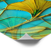 Golden Ginkgo blauw achtergrond Poster (Hoek)