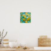Golden Ginkgo blauw achtergrond Poster (Keuken)