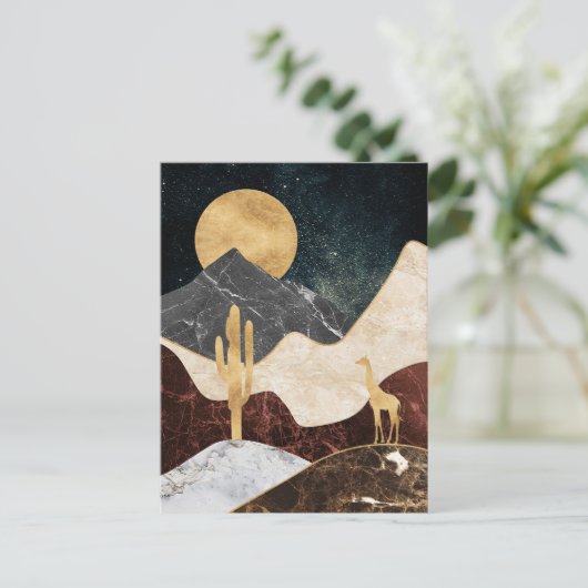 Golden Giraffe Desert Landscape & Marble Mountain Briefkaart (Staand voorkant)