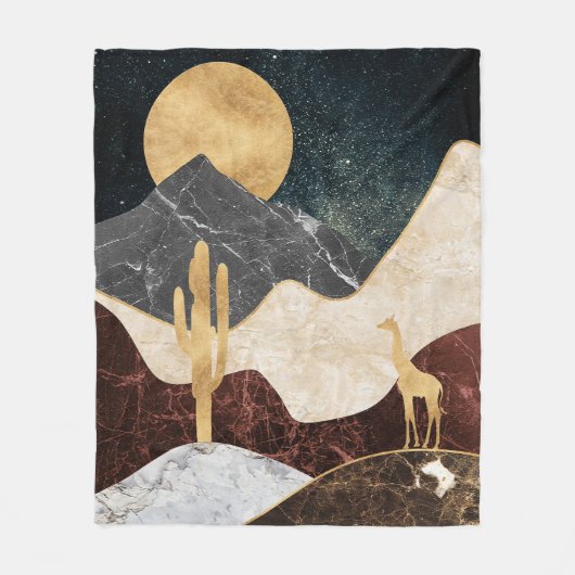 Golden Giraffe Desert Landscape & Marble Mountain Fleece Deken (Voorkant)