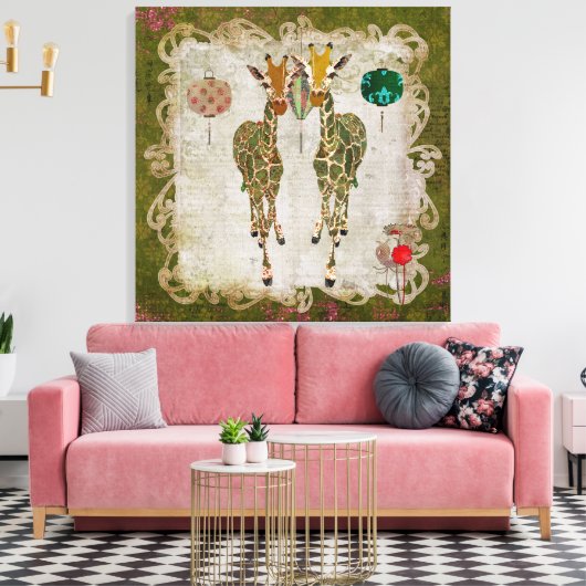 Golden Giraffes Olive Twilight Canvas (Insitu (Woonkamer))