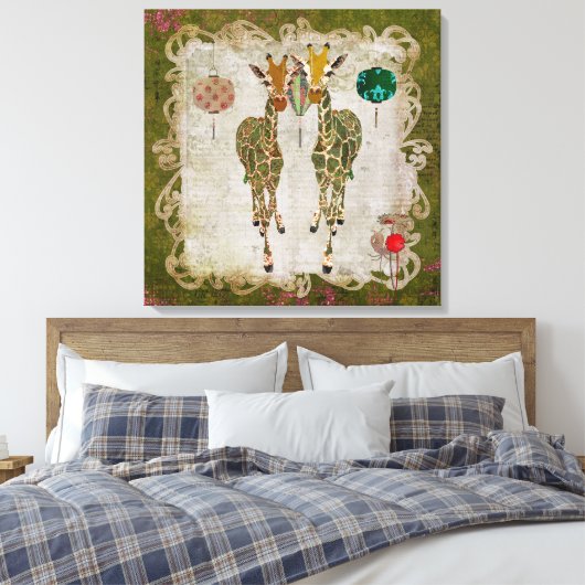 Golden Giraffes Olive Twilight Canvas Afdruk (Insitu (Slaapkamer))