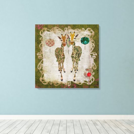 Golden Giraffes Olive Twilight Canvas Afdruk (Insitu (Houten vloer))
