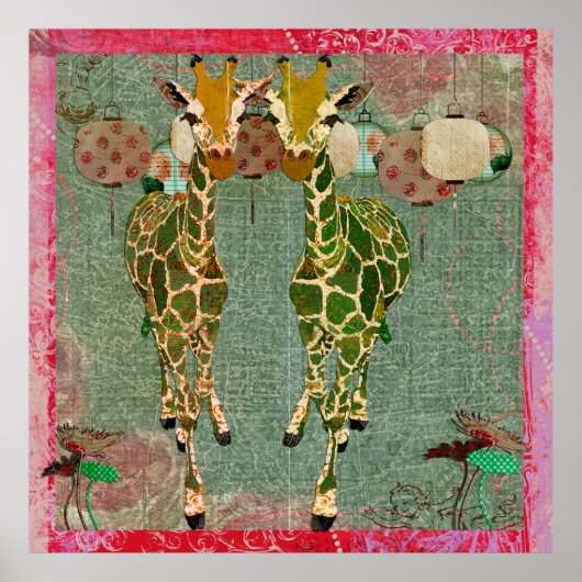 Golden Giraffes roze Poster voor de Twilight Kunst (Voorkant)