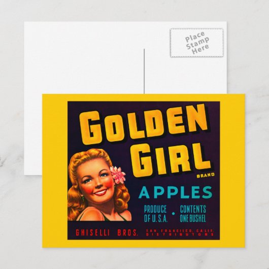 Golden Girl Brand Apples -  krateletiket Briefkaart (Voorkant / Achterkant)