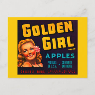 Golden Girl Brand Apples -  krateletiket Briefkaart