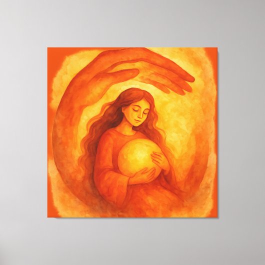 Golden Girl Holding Light Warm Protective Art Canvas Afdruk (Voorkant)