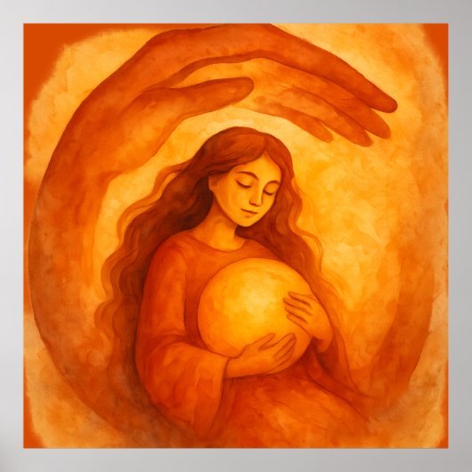 Golden Girl Holding Light Warm Protective Art Poster (Voorkant)
