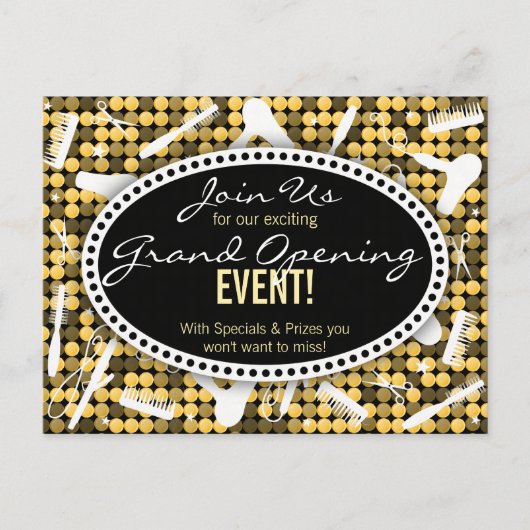 Golden Glam Custom Hair Salon Event Briefkaart (Voorkant)