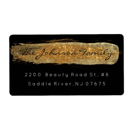 Golden Glam Sparkly Glitter Black Bruske Etiket (Voorkant)