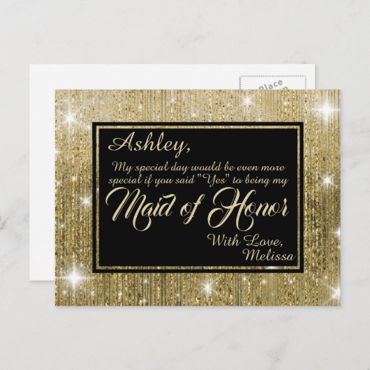 Golden Glam - Wil jij mijn Maid of Honor zijn? Uitnodiging Briefkaart (Voorkant / Achterkant)