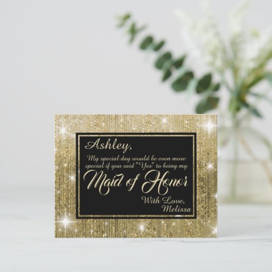 Golden Glam - Wil jij mijn Maid of Honor zijn? Uitnodiging Briefkaart (Staand voorkant)