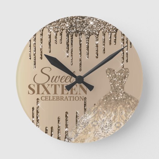 Golden Glamor Glitter Spark Drip Sweet 16 Birthday Ronde Klok (Voorkant)