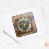Golden Glas in lood Heart Steampunk-serie Vierkante Sticker (Envelop)