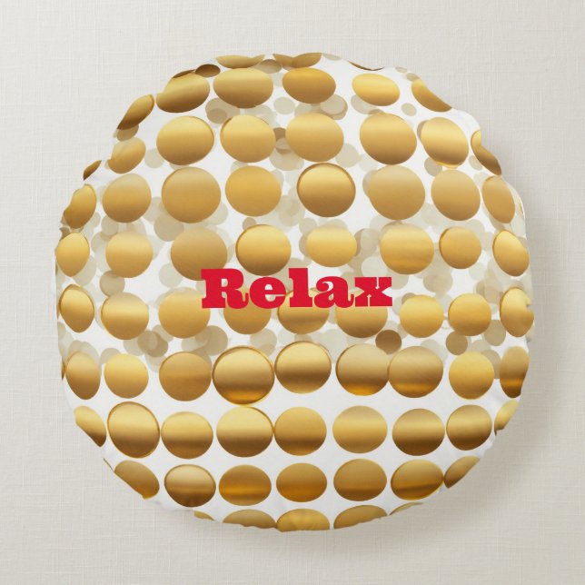 "Golden Gleam: Polka Dot Rond Sierkussen" Kussen (Voorkant)
