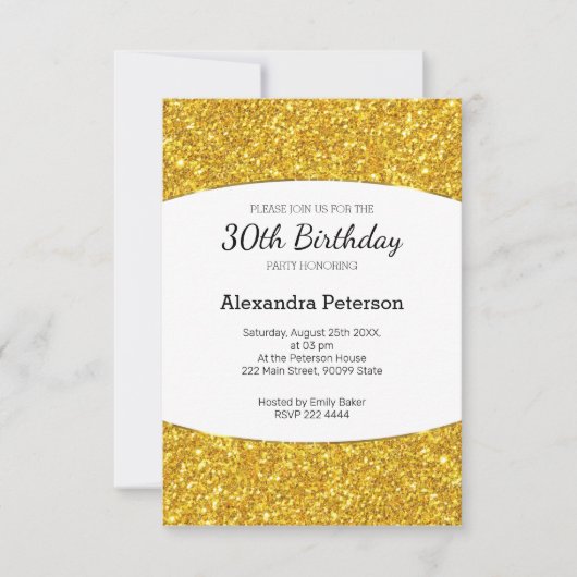 Golden Glitter 30th Birthday Kaart (Voorkant)