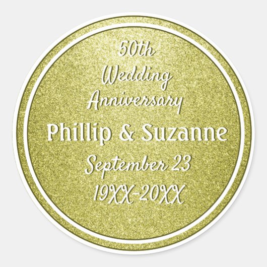 Golden Glitter 50th Wedding Jubileum Ronde Sticker (Voorkant)