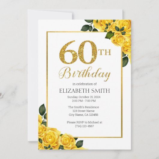 Golden Glitter 60e Verjaardagsuitnodiging Sjabloon Kaart (Voorkant)