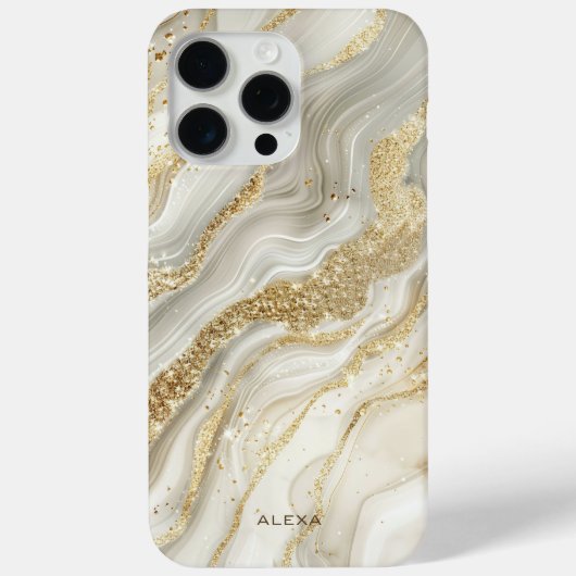 Golden Glitter Abstract Marble Pattern Monogram Case-Mate iPhone Case (Achterkant)