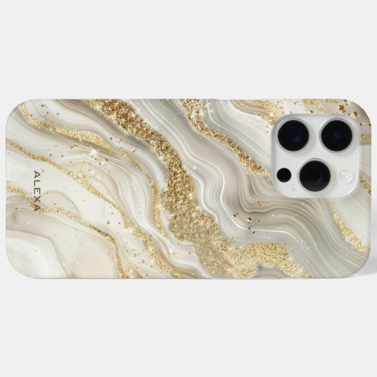 Golden Glitter Abstract Marble Pattern Monogram Case-Mate iPhone Case (Achterkant (horizontaal))