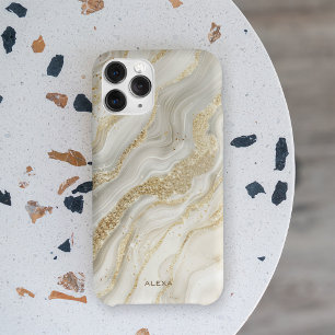 Golden Glitter Abstract Marble Pattern Monogram iPhone 15 Pro Max Hoesje