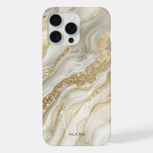 Golden Glitter Abstract Marble Pattern Monogram iPhone Hoesje (Achterkant)