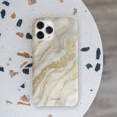Golden Glitter Abstract Marble Pattern Monogram iPhone Hoesje