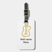 Golden glitter acoustic guitar add name doodle  bagagelabel (Voorkant verticaal)