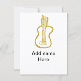 Golden glitter acoustic guitar add name doodle  briefkaart