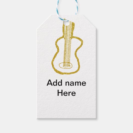 Golden glitter acoustic guitar add name doodle  cadeaulabel (Voorkant)
