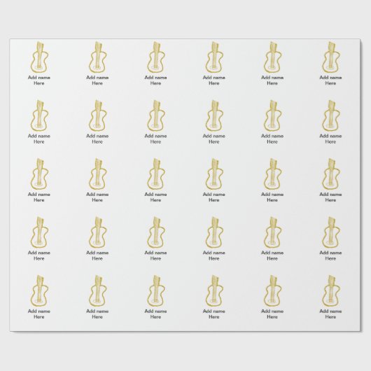 Golden glitter acoustic guitar add name doodle  cadeaupapier (Vlak)