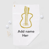 Golden glitter acoustic guitar add name doodle  golfhanddoek (Insitu)