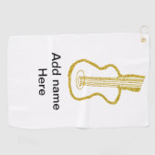 Golden glitter acoustic guitar add name doodle  golfhanddoek (Horizontaal)
