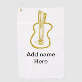 Golden glitter acoustic guitar add name doodle  golfhanddoek
