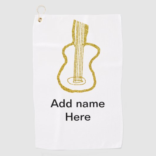 Golden glitter acoustic guitar add name doodle  golfhanddoek (Voorkant)