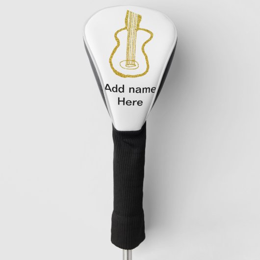 Golden glitter acoustic guitar add name doodle  golfheadcover (Voorkant)