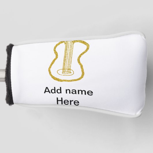 Golden glitter acoustic guitar add name doodle  golfheadcover (Voorkant)