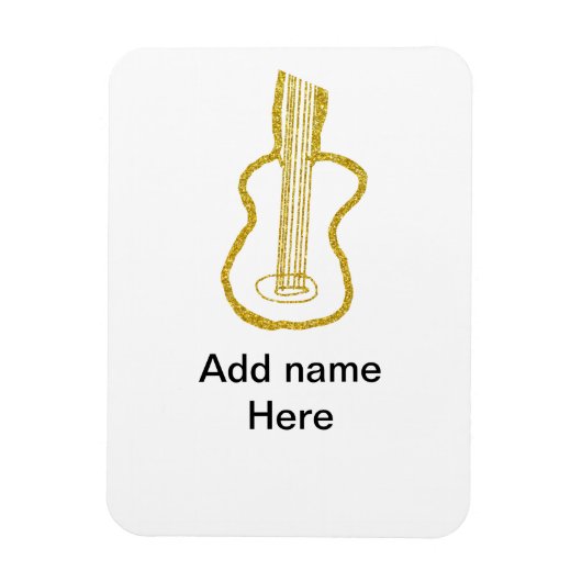 Golden glitter acoustic guitar add name doodle  magneet (Verticaal)