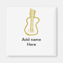 Golden glitter acoustic guitar add name doodle  magneet