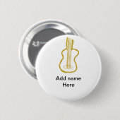 Golden glitter acoustic guitar add name doodle  ronde button 5,7 cm (Voorkant /achterkant)