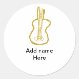 Golden glitter acoustic guitar add name doodle  ronde sticker