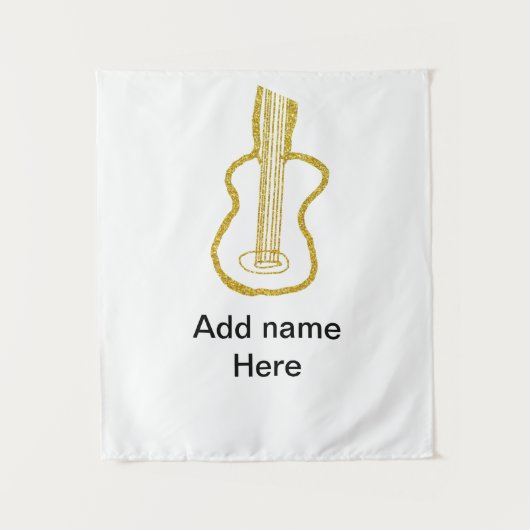 Golden glitter acoustic guitar add name doodle  wandkleed (Voorkant)