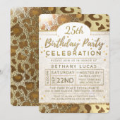 Golden Glitter Animal Print Birthday Party Kaart (Voorkant / Achterkant)