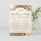 Golden Glitter Animal Print Birthday Party Kaart (Staand voorkant)