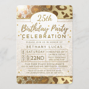 Golden Glitter Animal Print Birthday Party Kaart